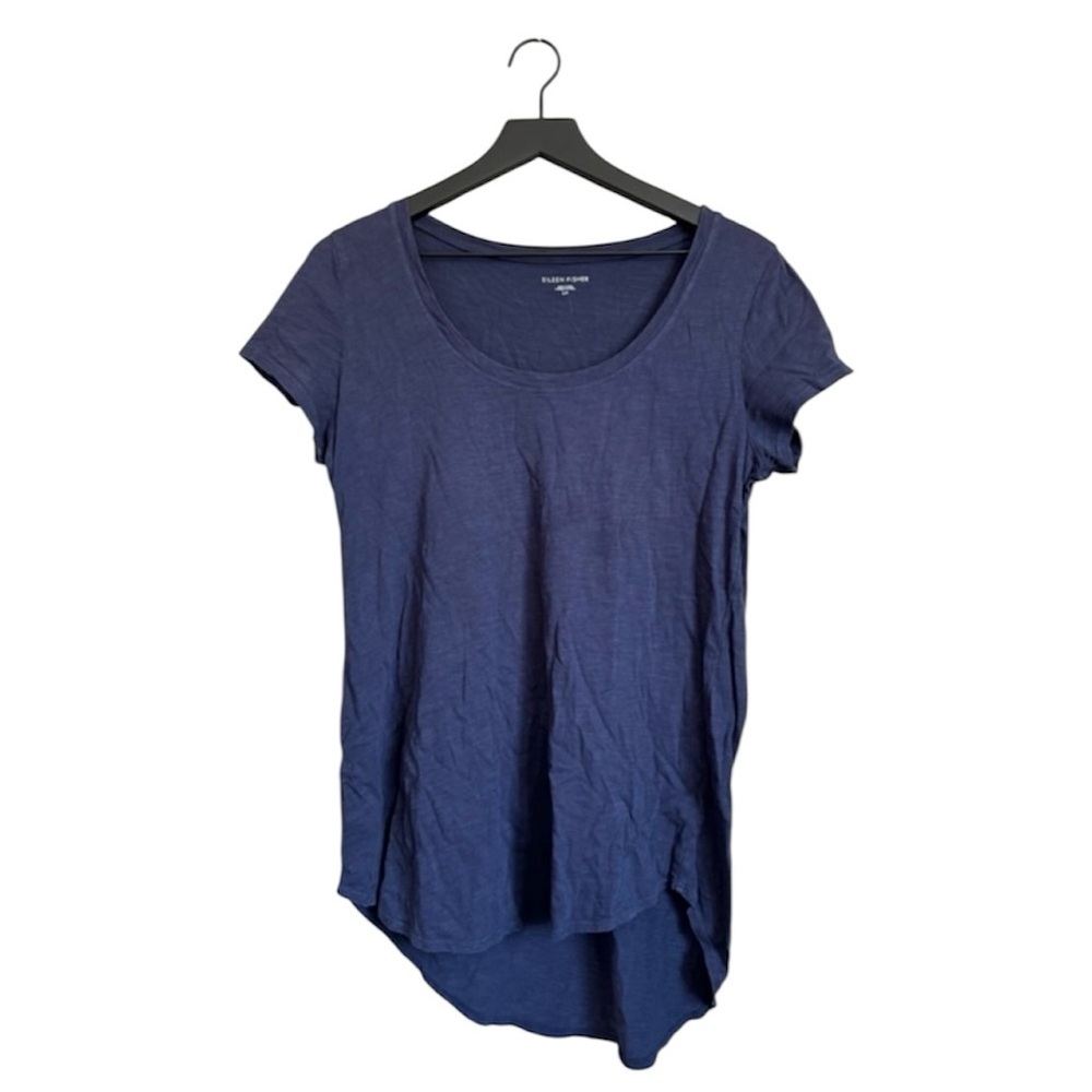 EILEEN FISHER Cotton Scoopneck Short-Sleeve Tunic T-Shirt in Navy
